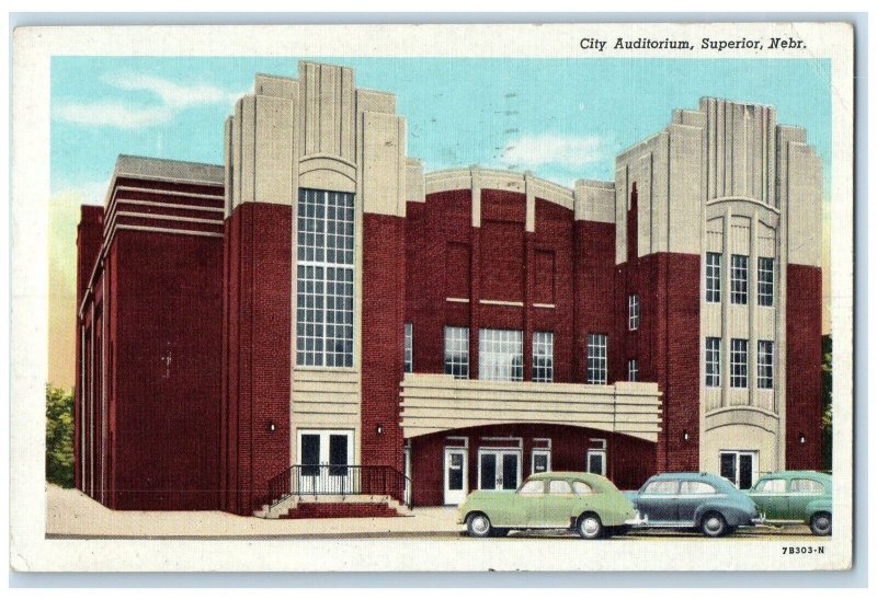 1954 Exterior City Auditorium Building Classic Cars Superior Nebraska Postcard