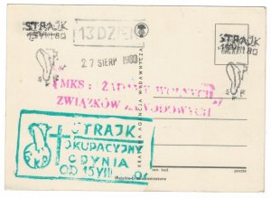 Poland 1980 Unused Postcard Solidarity Post Solidarnosc Sit-in strike Day 13 Can