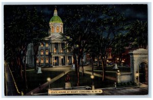 c1940's Entrance Arch State House at Night Concord New Hampshire NH Postcard