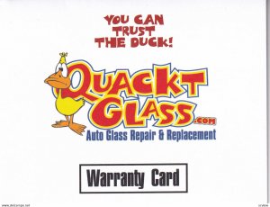 ADV; Warranty Card, Quackt Glass Auto Glass Repair & Replacement
