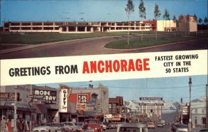 Anchorage Alaska AK Split View 1960s Street Scenes Vintage Postcard