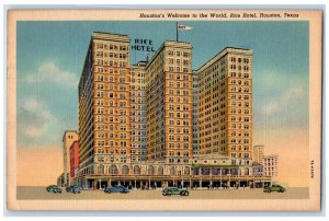 1938 Houston's Welcome to the World Rice Hotel Houston Texas TX Postcard 