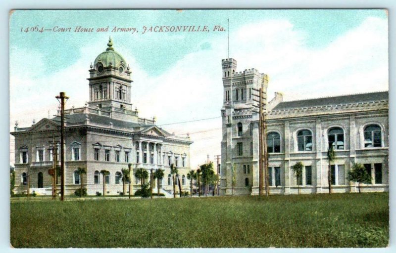 JACKSONVILLE, Florida FL ~ COURT HOUSE and Armory c1910s Postcard