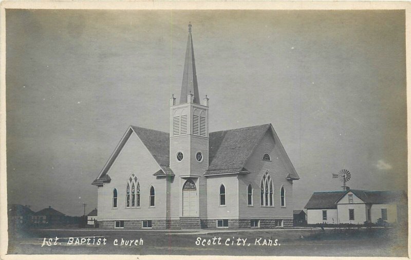 Postcard RPPC C-1910 Kansas Scott City 1st Baptist Church 23-13307