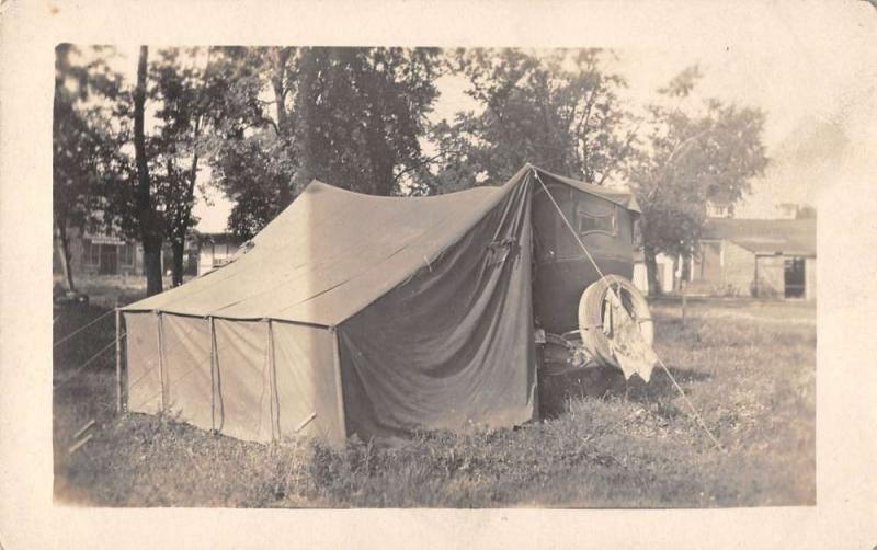 Camping Scene Trailer with Tent Real Photo Antique Postcard J38830