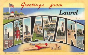 Laurel Delaware Greetings Large Letter Linen Vintage Postcard AA29761