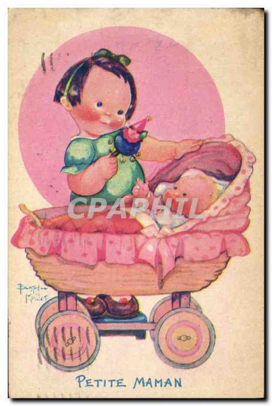 Old Postcard Fantasy Illustrator Child Mallet Small mom Stroller