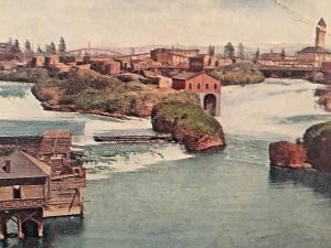 Postcard Hand Tinted View of Middle Falls, Spokane River, Spokane, WA    W5