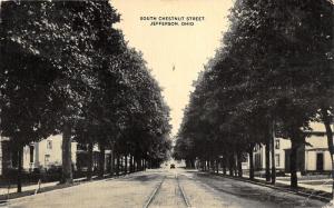 Jefferson Ohio~South Chestnut Street~Houses~Car in Distance~Trolley Tracks~1917