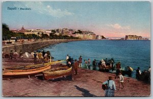 Vtg Napoli Pescatori Fisherman Boats Naples Italy Postcard