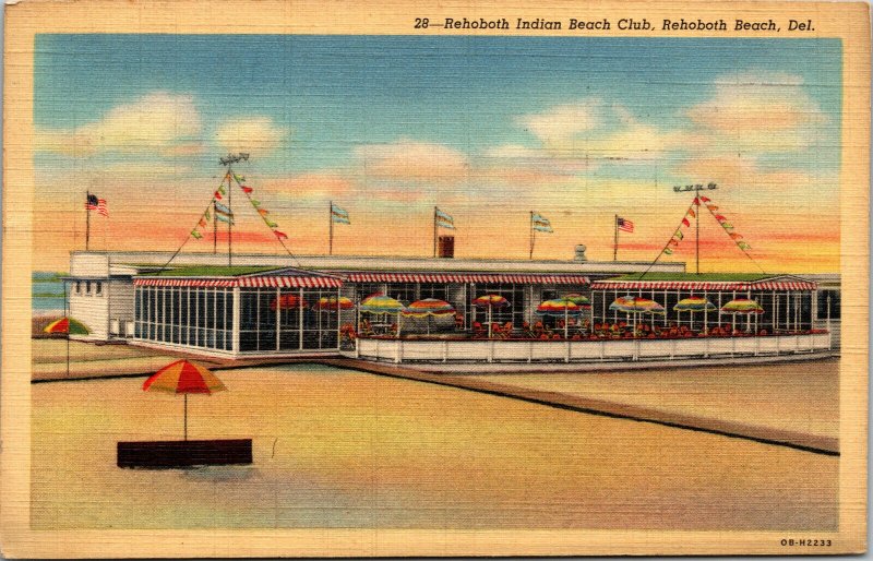 Vtg 1940s Rehoboth Indian Beach Club Delaware DE Linen Postcard