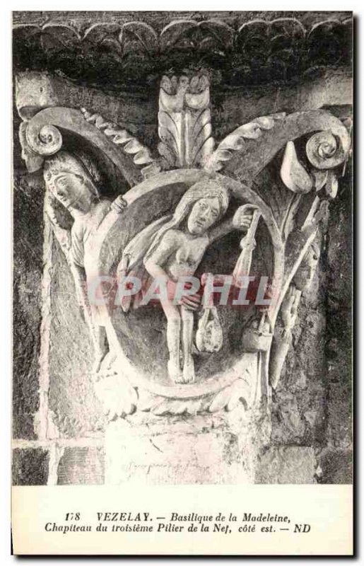 Postcard Old Vezelay Basilica Madeleine Chapiteau the Third Pillar of the Nav...