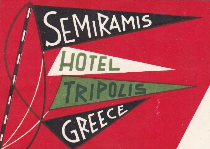 Greece Athens Semiramis Hotel Tripolis Vintage Luggage Label lbl0269 
