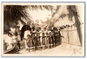 c1920's Boys Dress Parade San Blas Village Panama Canal RPPC Photo Postcard 