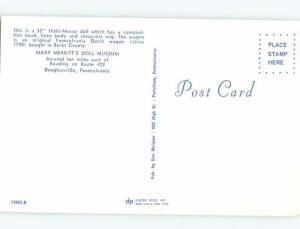 Pre-1980 POSTCARD OF ANTIQUE DOLL AT MUSEUM Douglassville Pennsylvania PA hr0423