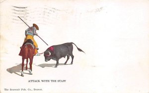 Attack with the Staff Tarjeta Postal Bullfighting 1907 small tear left edge, ...