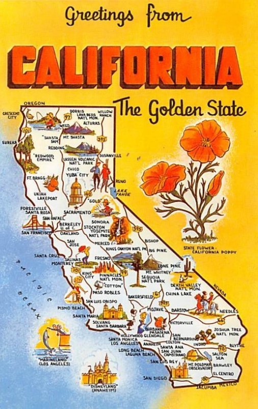 California USA Greetings From Unused 