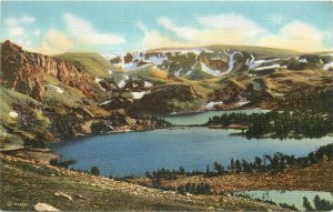 Linen Postcard Twin Lakes on Red Lodge-Cooke City Road to Yellowstone Nat'l Park 