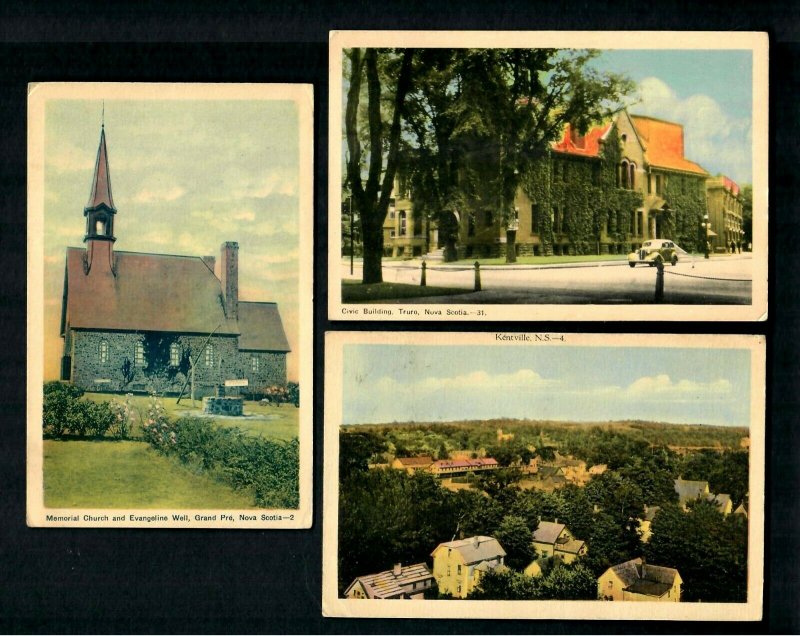 CAu 3 Pcs. Nova Scotia Memorial Church, Turo Civic Bldg. Auto, Kenyville, N.S.-4