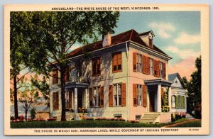Vincennes Indiana~Grouseland White House Of The West~Vintage Linen Postcard