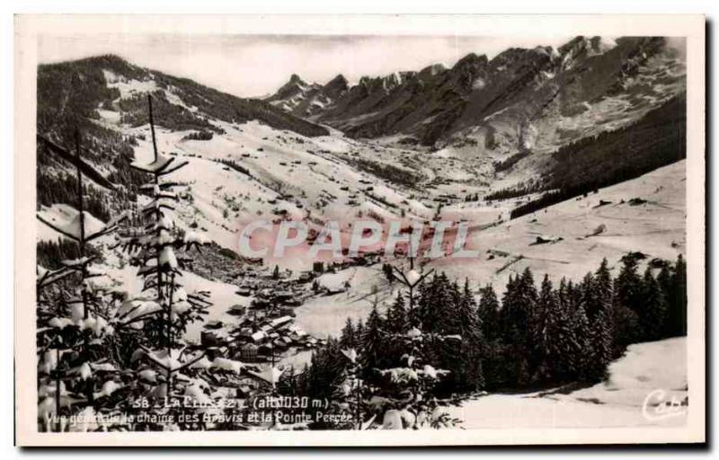 Old Postcard La Clusaz General view of the Aravis and the tip pierced