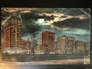 Vintage Postcard 1913 Michigan Boulevard, Night, Chicago, Illinois (IL)