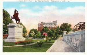 Vintage Postcard 1930's Jackson Monument Capitol Grounds Nashville Tennessee TN