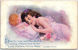 VINTAGE POSTCARD LIVE FOR LOVE BY BAYARD TAYLOR WOMAN IN LOVE c. 1905-1910
