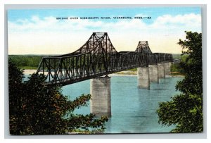 Vintage 1940's Postcard Bridge Over Mississippi River Vicksburg MS
