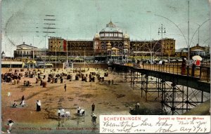 Vtg 1904 View of Beach and Kurhaus Hotel Scheveningen Netherlands Postcard