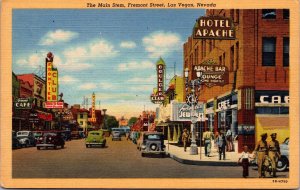 Linen Postcard The Main Stem, Fremont Street in Las Vegas, Nevada