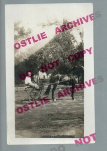 RPPC c1910 HARNESS RACING Horse Race Trotter TROTTING Sulky DRIVER POSING Rig 