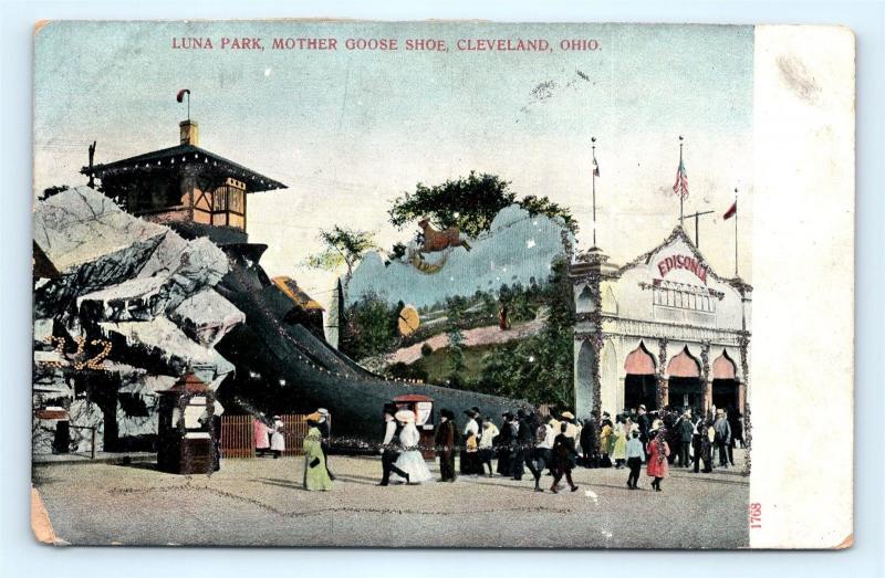 Postcard OH Cleveland Luna Amusement Park Mother Goose Shoe Pre 1908 I11