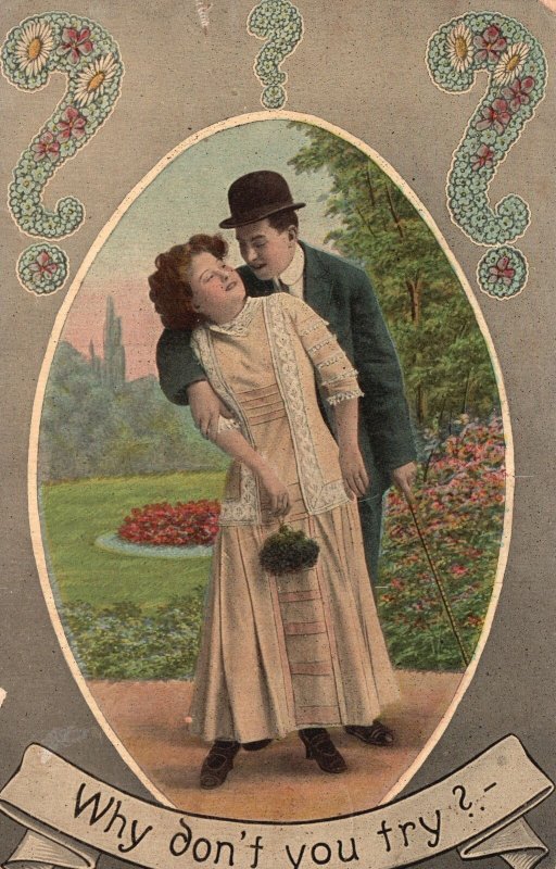 Vintage Postcard 1911 Lovers Couple Sweet Embrace Cuddles Love Romance