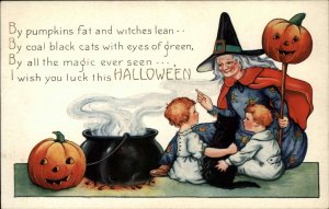 Halloween Witch Children Cauldron Whitney c1915 EXC COND Postcard