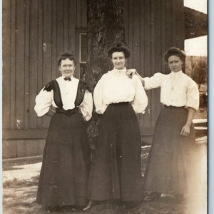 c1910s Lovely Women Outdoors RPPC Tight Corset Cute Ladies Girls Real Photo A214