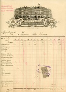 1903 Hotel Regina Paris France Letterhead Bill w/ Tax Stamp #DL
