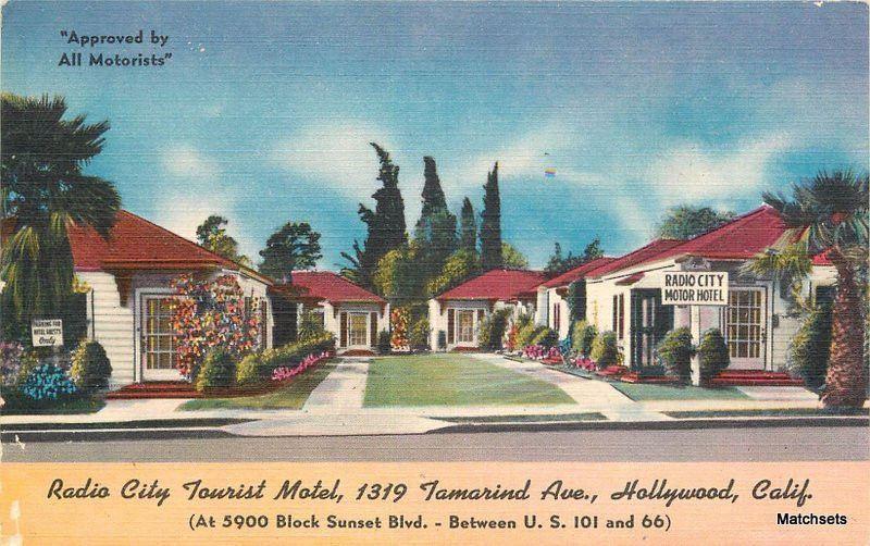 Colorpicture HOLLYWOOD CA Radio City Tourist Motel linen postcard 100503