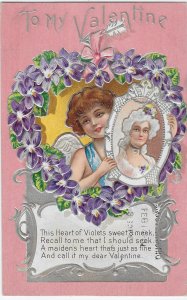 To My Valentine Violets Sweet & Meek I Should Seek Maiden's Heart 1910 Embossed