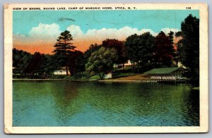 Shore Round Lake Camp Of Masonic Home View Utica New York NY Posted Postcard