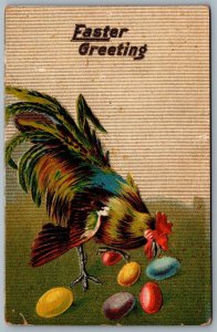 Postcard c1911 Easter Greeting Embossed Colorful Rooster with Coloured Eggs