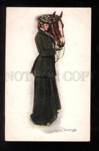 3028541 Lady w/ HORSE. By UNDERWOOD. Vintage PC