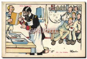 Old Postcard Boat War Sailors Illustrator Gervese Visiting Doctor Doctor Surg...