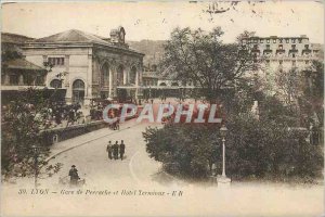 Old Postcard Lyon Perrache station and Hotel Terminus