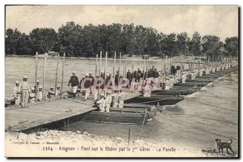 Old Postcard Army Avignon Bridge over the Rhone by the 7th Genie Parade