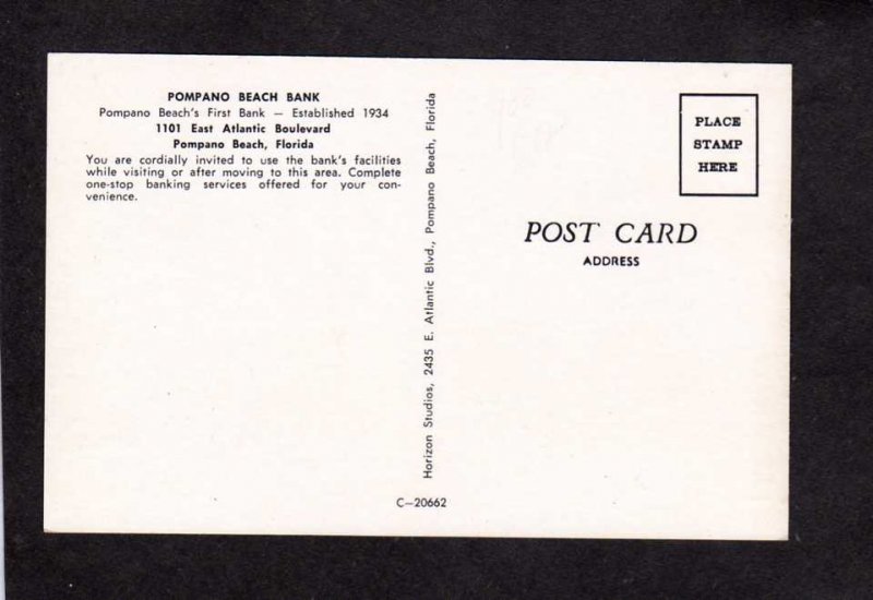 FL Pompano Beach First Bank Florida Postcard Banking Carte Postale