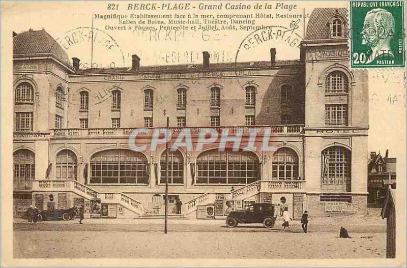 821 Old Post Card berck large casino beach beach