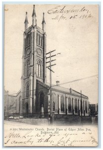 1906 Westminster Church Burial Place Edgar Allen Poe Baltimore Maryland Postcard