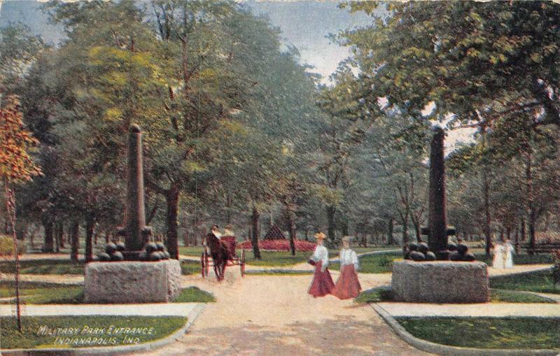 INDIANAPOLIS, IN Indiana  MILITARY PARK ENTRANCE Ladies Walking c1910's Postcard