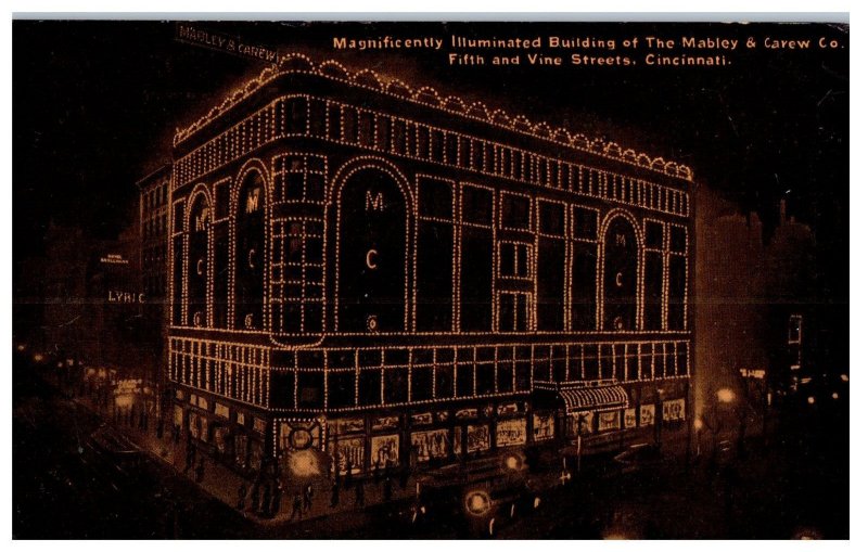 Magnificently Illuminated Building Mabley & Carew Co Department Store Postcard